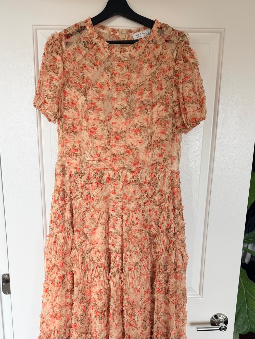 Mac Duggal Peach and Coral Floral Tiered Maxi Dress